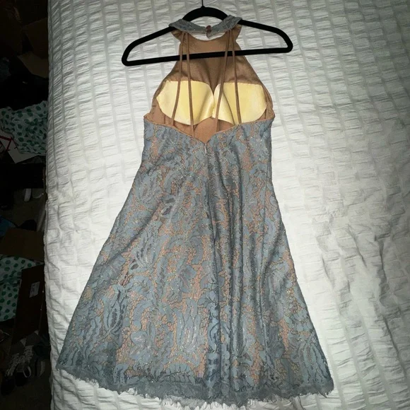 Dress the Population women’s small blue over nude halter high neck dress - Picture 10 of 12